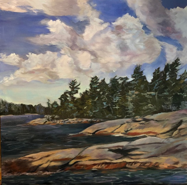 Landscape painting of a bay