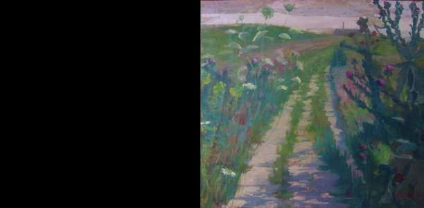 Painting by Carrie L. Hillyard, Weeds and Wildflowers oil on canvas