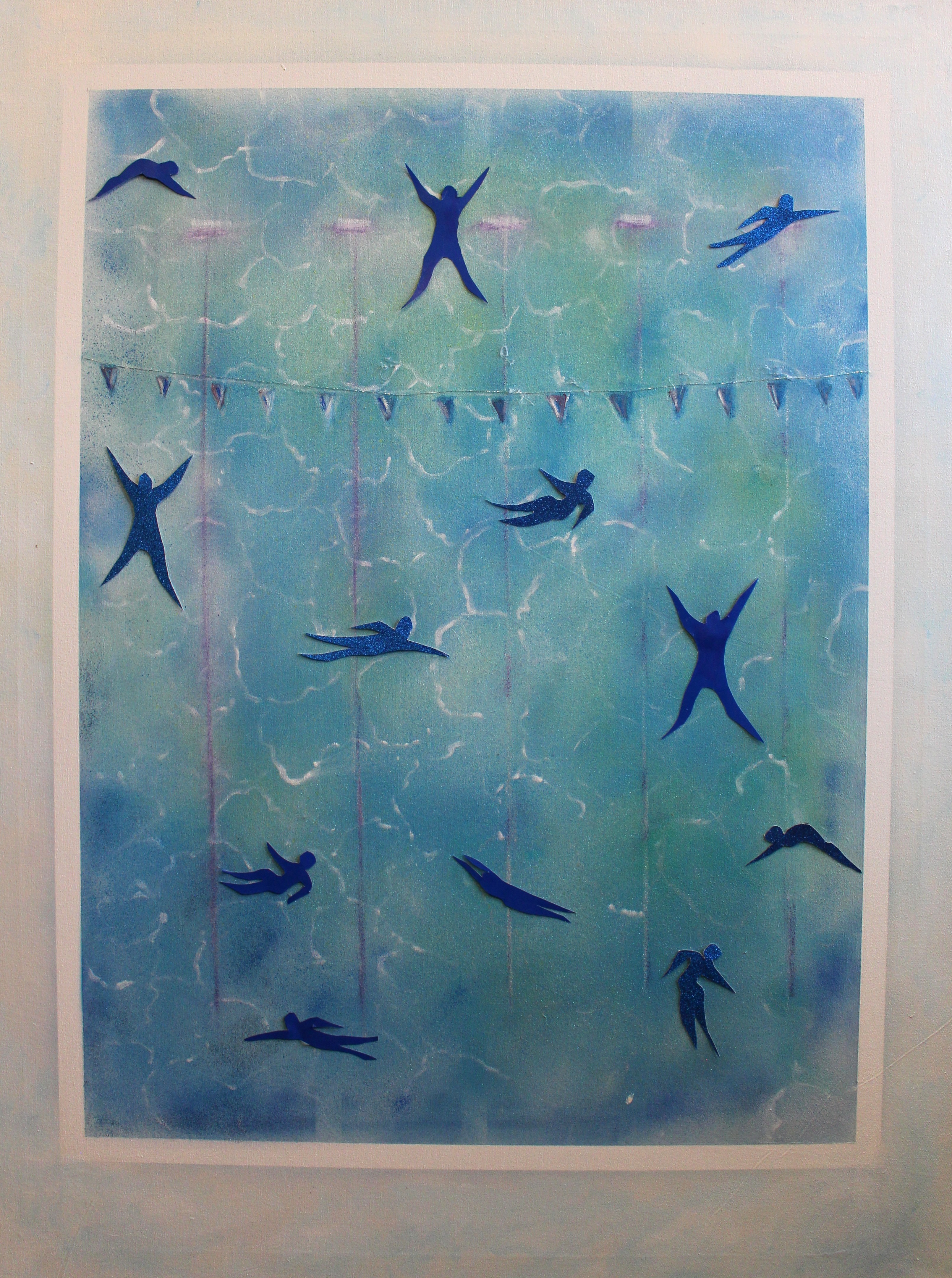 A painting of a swimming pool