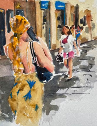 Santiago de Compostela Painting of a woman in a street