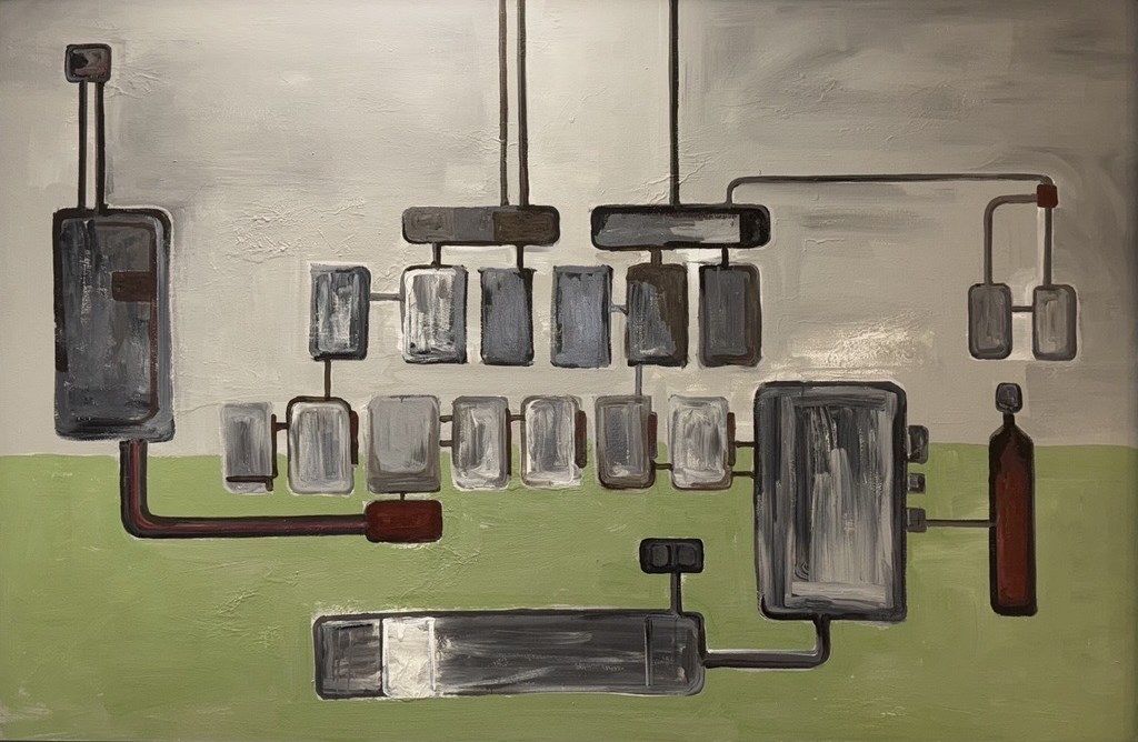 Stephen Stanley, Conduits and Switches A painting of electrical boxes, conduits and switches