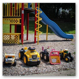 Grouping of outdoor toys in playground