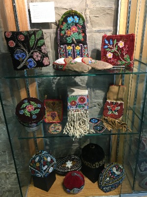 Indigenous beading items in display case