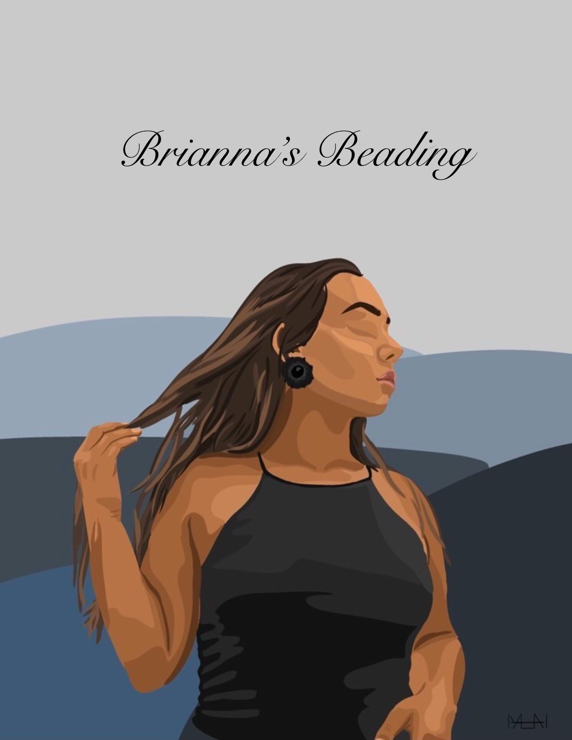 Brianna Laforme logo for her beading. - Girl touching her hair