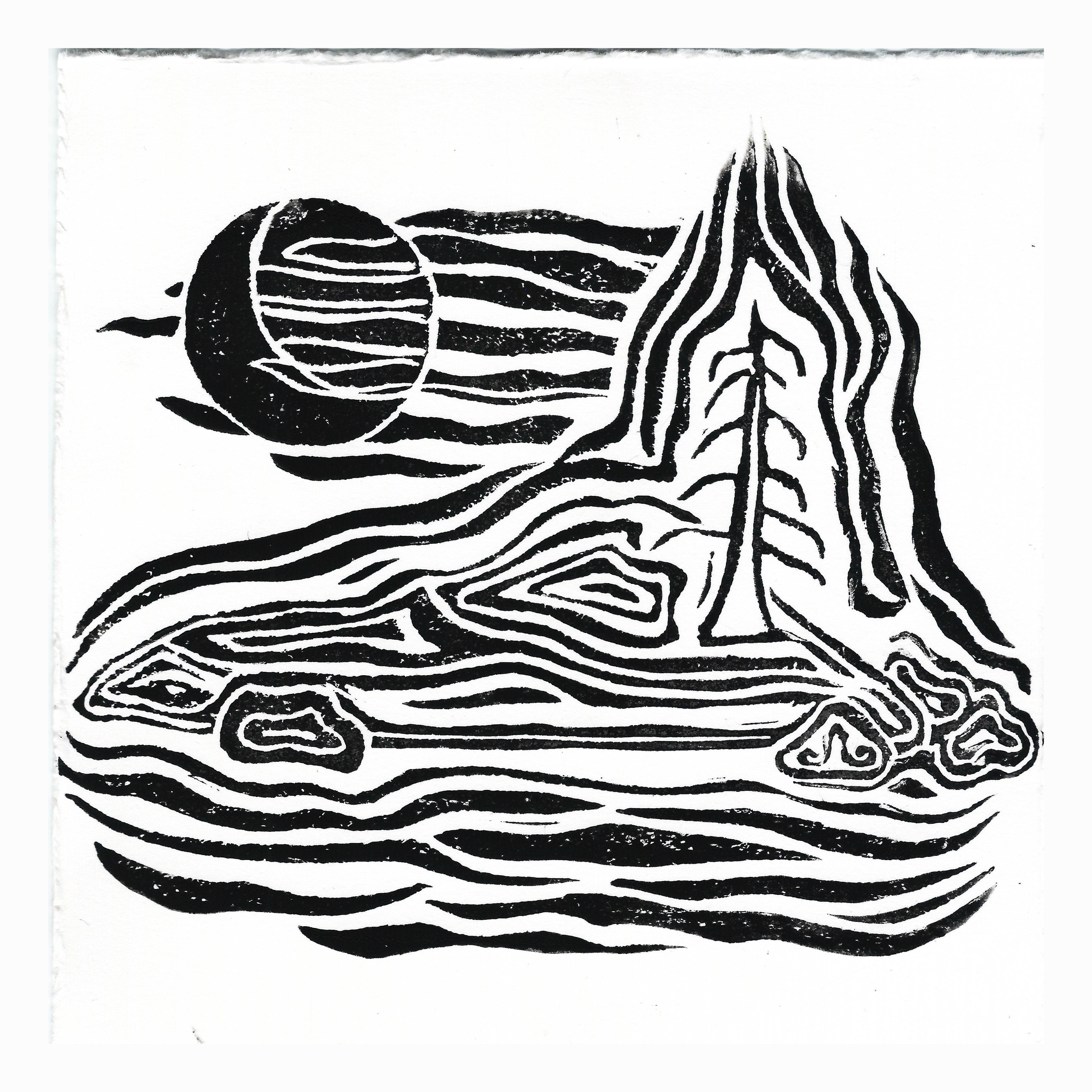 A black and white artwork of a mountain