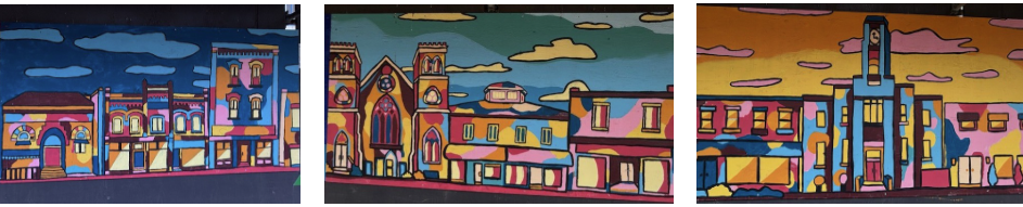 Three paintings of streetscapes