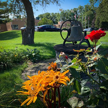 Keyhole garden with historic bell