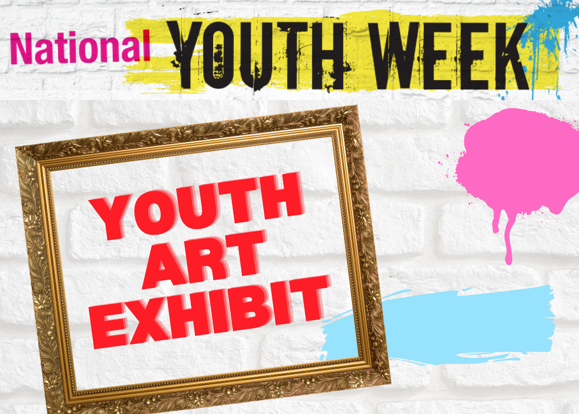 youth art exhibit title with paint splatters