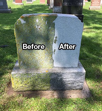 Monument with half side cleaned (before and after)