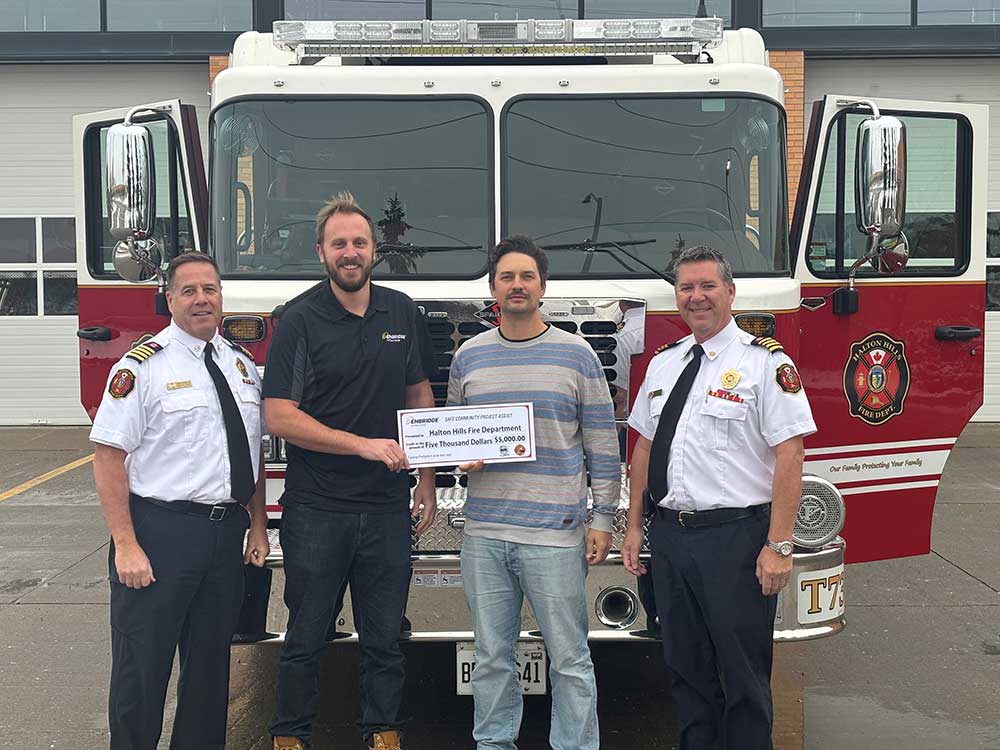 From left to right: Deputy Chief Martin Mills(Halton Hills), Joel Brouwer(Enbridge Gas), Enbridge Gas Representative and Deputy Chief Bruce Morrison(Halton Hills)