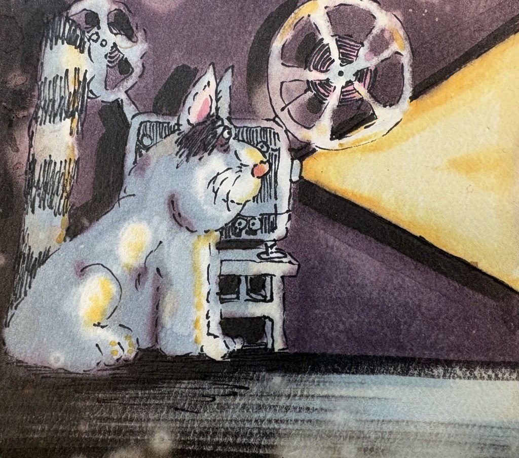 Dave Cox, Cat Viewing, Watercolour