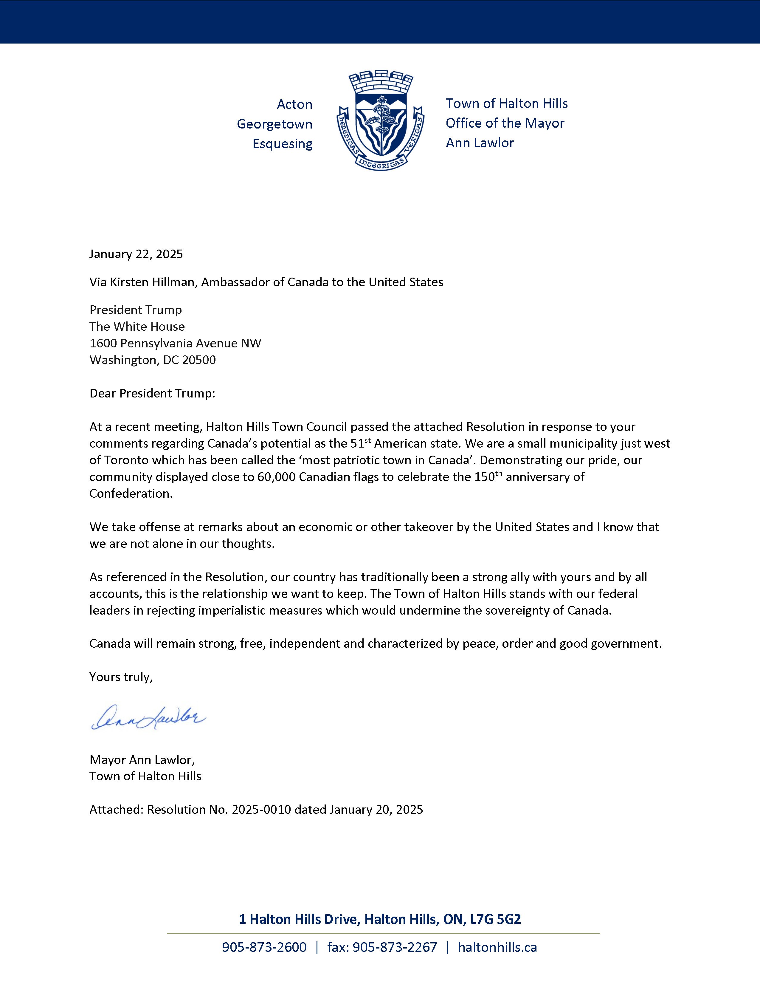 Mayor's Message to President Trump - Page 1
