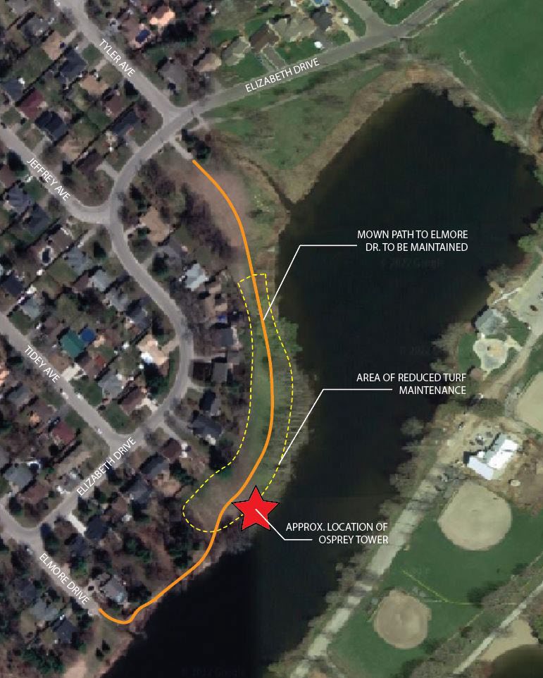 Map of osprey platform location at Fairy Lake in Halton Hills