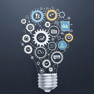 A bunch of icons organized into the shape of a lightblub