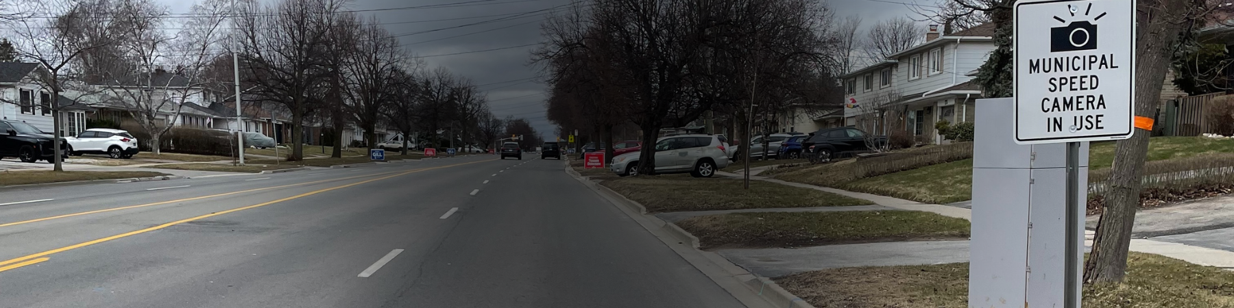 Halton Hills street with automated speed enforcement sign