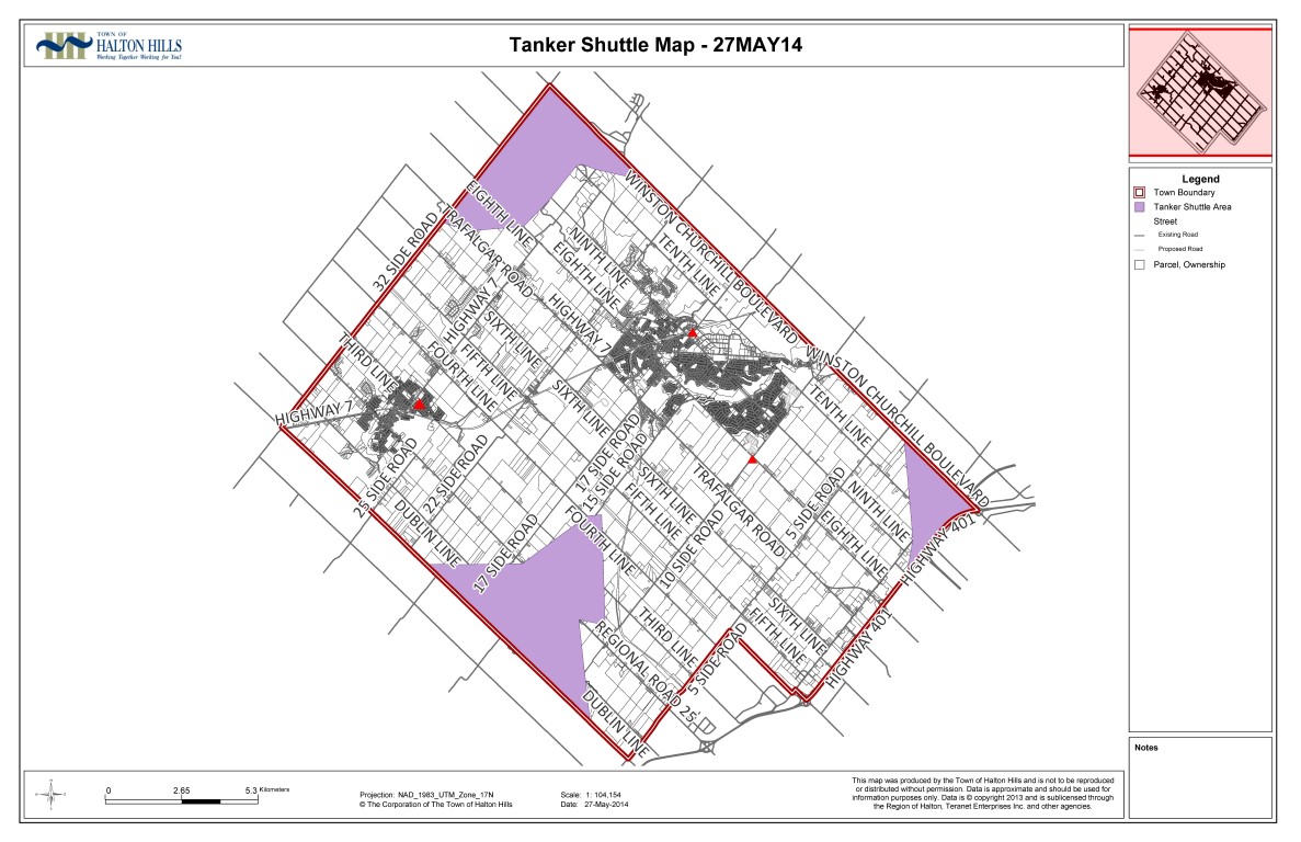 Tanker map showing Halton Hills boundaries