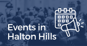 Events in Halton Hills with Calendar icon and megaphone