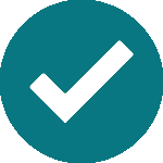 A teal circle with a white checkmark to denote the phase is complete